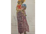tableau représentant une femme tenant un panier de fleurs dans ses bras