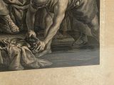 a drawing of a man kneeling over a baby