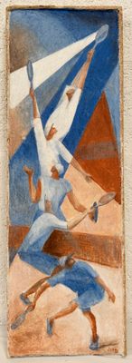 tableau représentant un homme et une femme sur une plage avec un cerf-volant