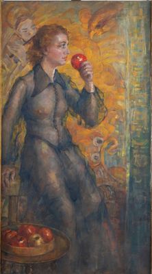 TYCK-GEENS Jo Femme à la pomme Huile sur toile XXe siècle