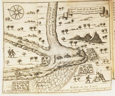 une vieille carte d'un village traversé par une rivière