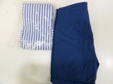 the pants are blue and white and the shirt is blue and white