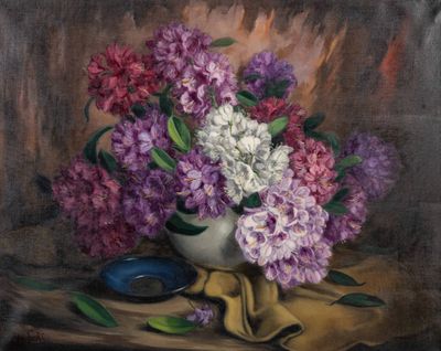 une peinture de fleurs dans un vase sur une table