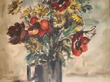 une peinture de fleurs dans un vase sur une table