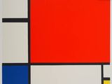 a painting of a red, yellow, and blue square on a white background