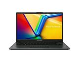 a black laptop with a colorful screen on a white background