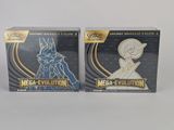 deux boîtes de cartes à collectionner Pokémon « Méga-Évolution » posées sur une surface blanche