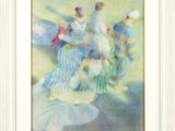 a painting of a group of people dressed in blue and white