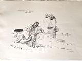 un dessin représentant un homme et une femme assis sur un rocher