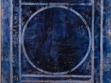 a painting of a circle on a blue background
