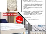 une image représentant un lit recouvert d'un couvre-lit et une photo d'un matelas posé dessus