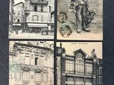 four old postcards of a man with a hat and a dog