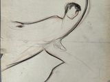 an old drawing of a man in a white shirt is shown