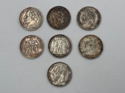 Réunion de 7 écus en argent, époque fin XIXe siècle.