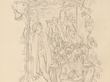 an image of a drawing of a group of people sitting around a table