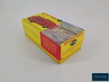 a box with a picture of a red bus on it