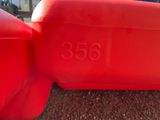 a red fire hydrant that has the number 350 written on it