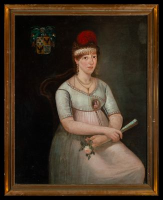tableau représentant une femme en robe blanche et chapeau rouge tenant un livre