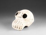 un petit crâne blanc avec un nez noir sur fond gris