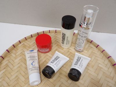 three different types of skin care products sitting on a tray