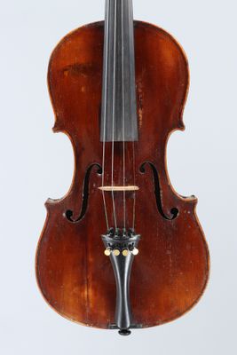a close up of a violin with a bow on a white background