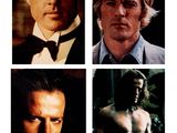 four different pictures of a man in a tuxedo and a shirtless man in a tuxedo