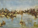 une image représentant un tableau d'un port avec des bateaux sur l'eau
