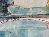 une peinture représentant un pont au-dessus d'une étendue d'eau