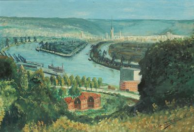 Pierre POULAIN (Xxe siècle), Vue panoramique de Rouen, huile…