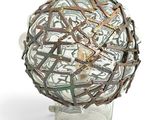 a sculpture of a ball made out of old keys