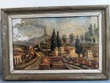 une peinture à l'huile représentant une vue d'une ville romaine, dans un cadre