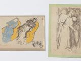 deux dessins représentant une femme assise sur une chaise, à côté d'un dessin représentant un homme