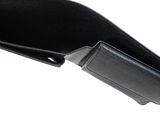 black leather wallet with a metal clip on a white background