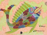 dessin aux couleurs vives représentant un poisson sur fond vert