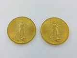 two gold coins, one with a saint gaudet and the other with a saint gaudet