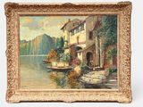 an image of a painting of a house by the water