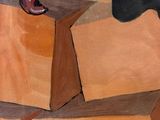 a painting of a man standing on a box with a hat on