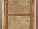 an old picture of a wooden frame with a rope hanging from it ' s side