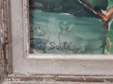 a painting of a man holding a tennis racquet on a window sill
