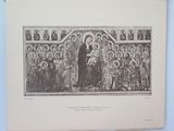 a black and white drawing of a group of people standing in front of a painting