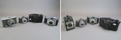 two pictures of a couple of old cameras next to each other