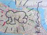 a drawing of a cat on a map of the city