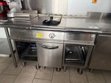 a stainless steel kitchen with a stove and oven