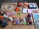 a table with a lot of items on it