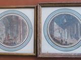 deux tableaux encadrés représentant une église et un bâtiment