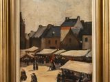 an image of a painting of a market scene with people walking around