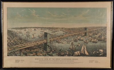 une vieille gravure représentant une vue de la ville de Boston depuis un pont