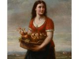 an image of a painting of a woman holding a basket of fruit