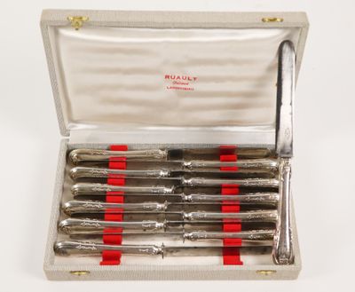 quatre stylos argentés et rouges dans un étui argenté, posés sur une surface blanche