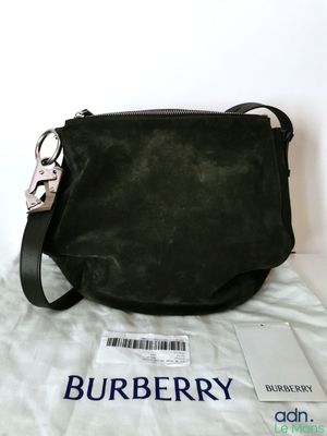 burberry black sued cross body bag with silver hardware